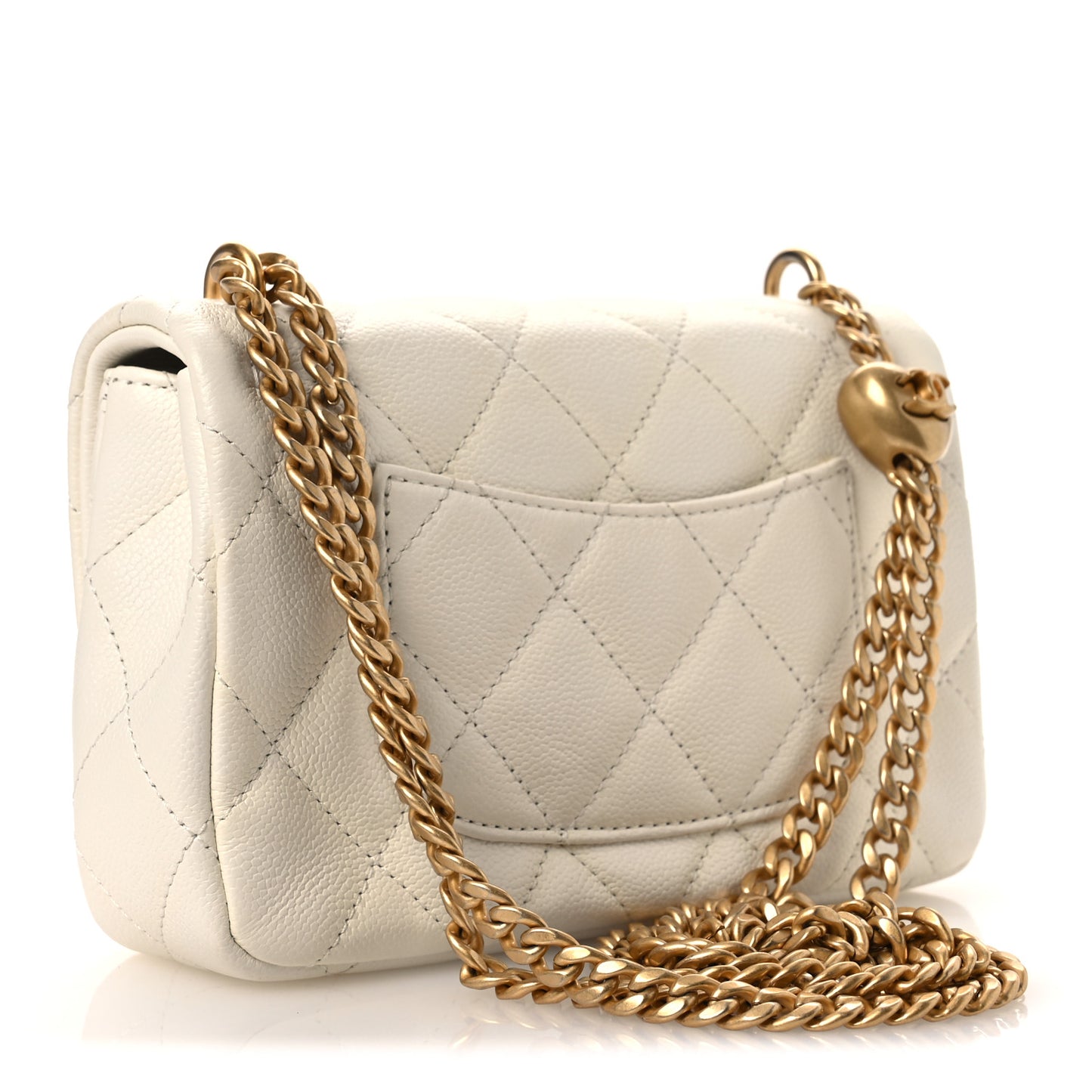 Caviar Quilted Mini Sweetheart Rectangular Flap White