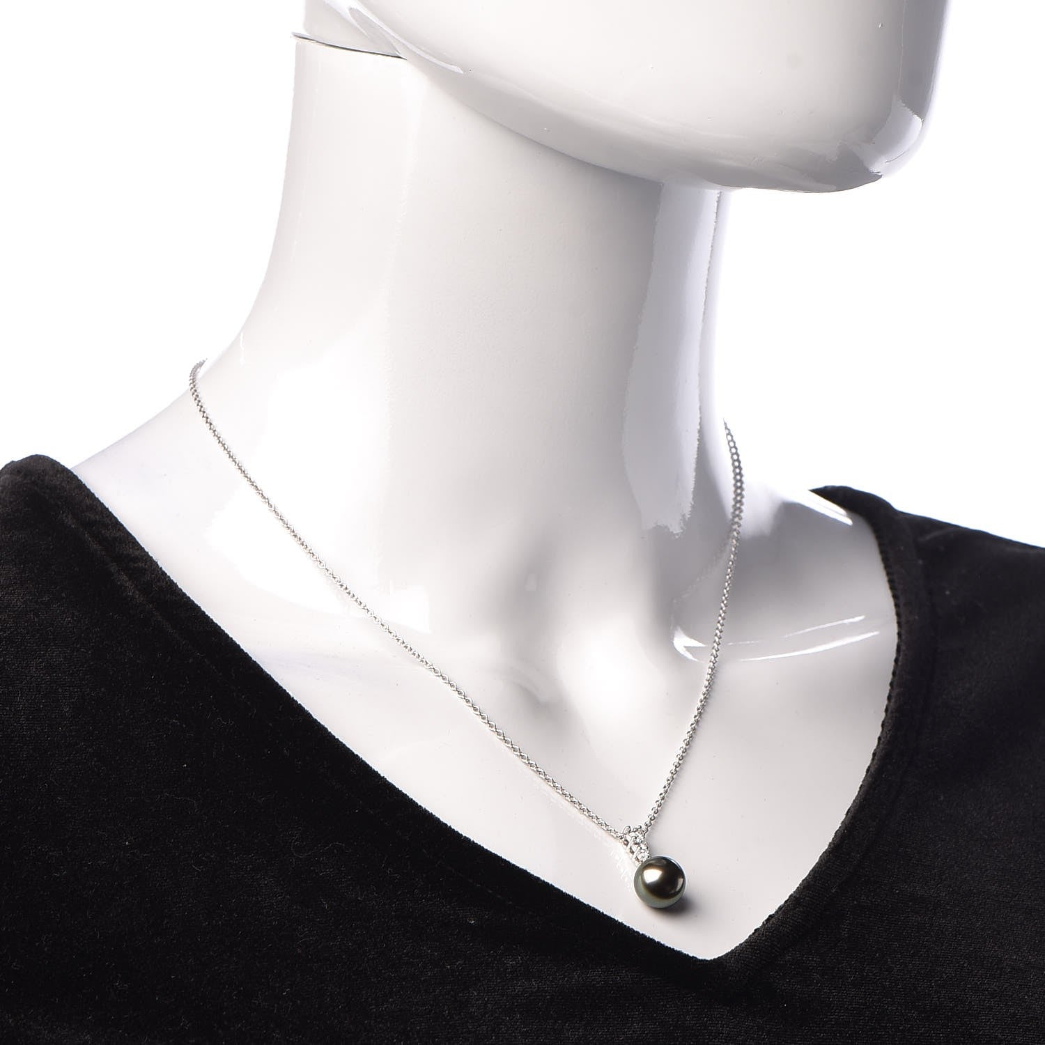 Mikimoto 18K White Gold Diamond Tahitian Pearl Morning Dew Pendant Necklace 2 of 7