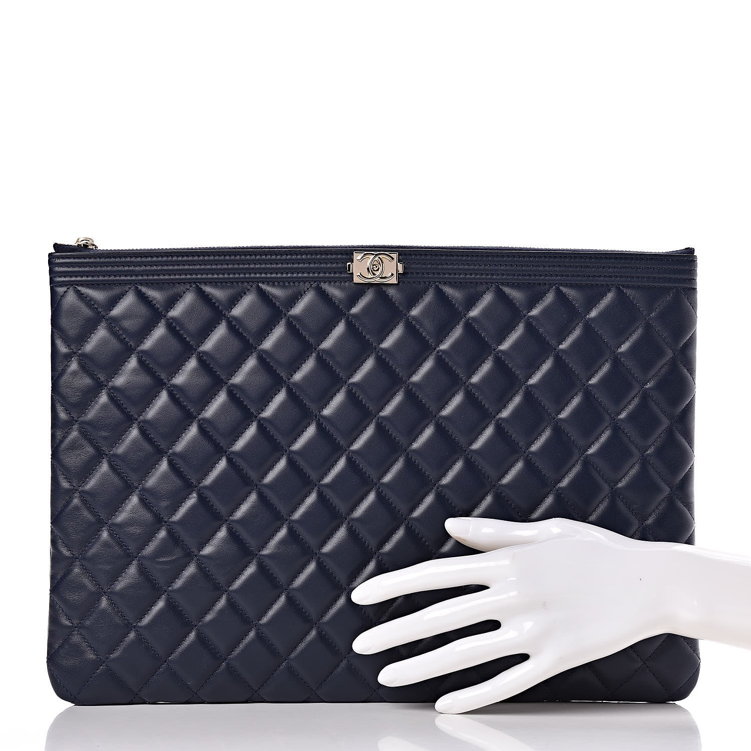 Chanel Lambskin Quilted Large Boy Cosmetic Case Navy 2 of 7