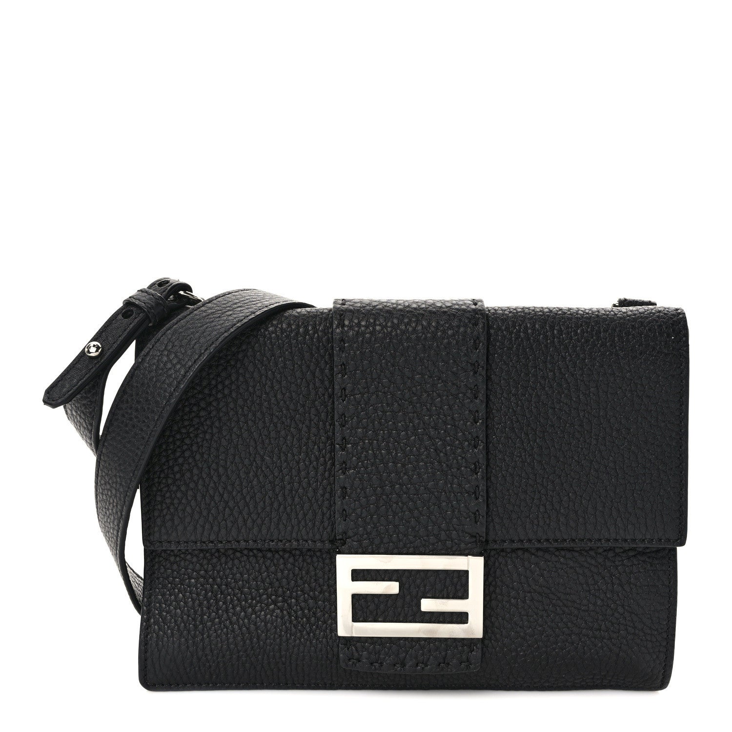 Fendi Cuoio Romano Selleria Medium Flat Baguette Black 1 of 9