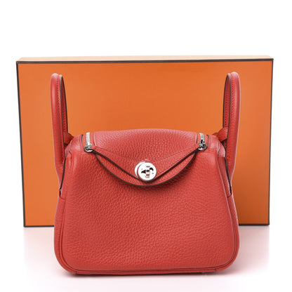 Hermes Taurillon Clemence Mini Lindy 20 Rouge Tomate 11 of 11