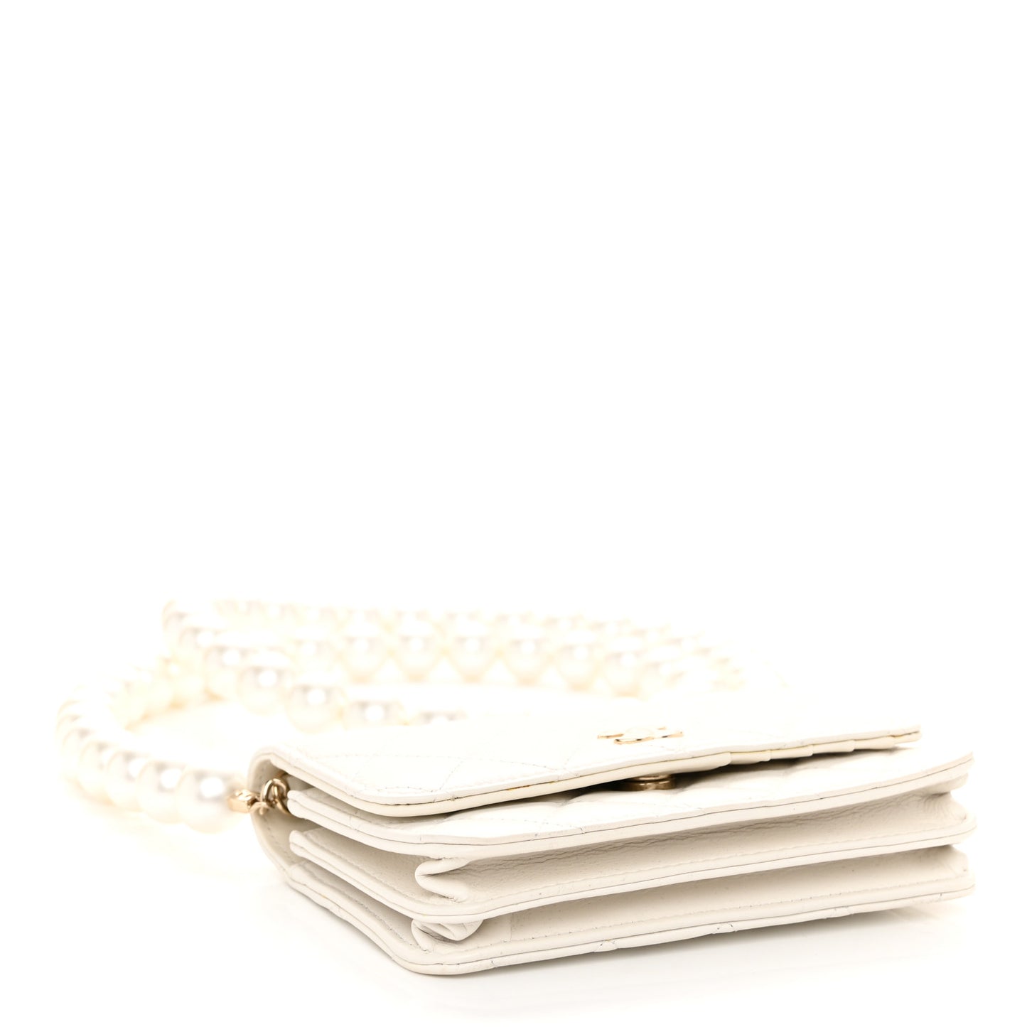 Calfskin Quilted Mini Maxi Pearls Wallet On Chain WOC White