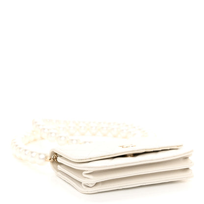 Chanel Calfskin Quilted Mini Maxi Pearls Wallet On Chain WOC White 4 of 10