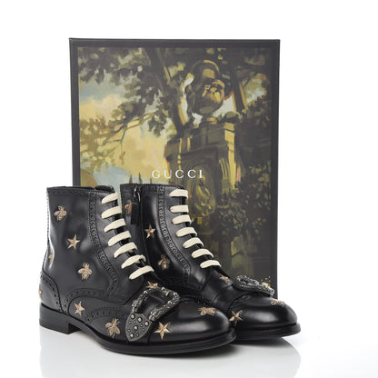Gucci Calfskin Bee Star Embroidered Mens Queercore Brogue Wingtip Boots 7.5 Black 9 of 9
