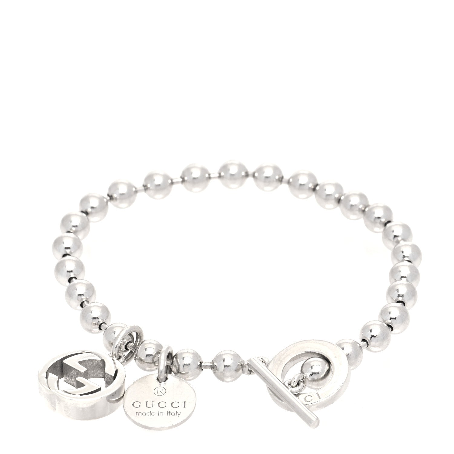 Gucci Sterling Silver Boule Bead Charm Toggle Bracelet 1 of 5