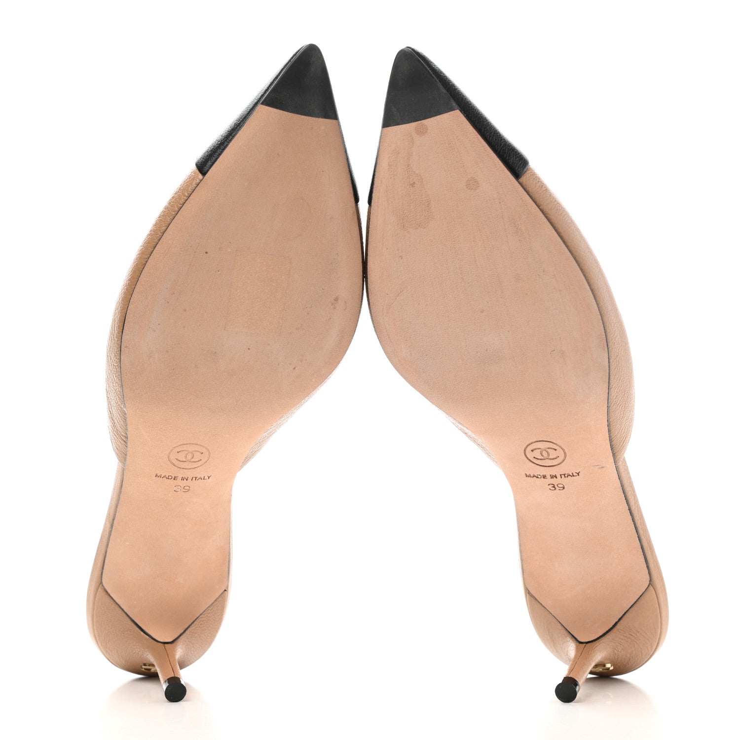 Chanel Lambskin Grosgrain Cap Toe CC Mules 39 Beige Black 5 of 10
