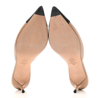 Chanel Lambskin Grosgrain Cap Toe CC Mules 39 Beige Black 5 of 10
