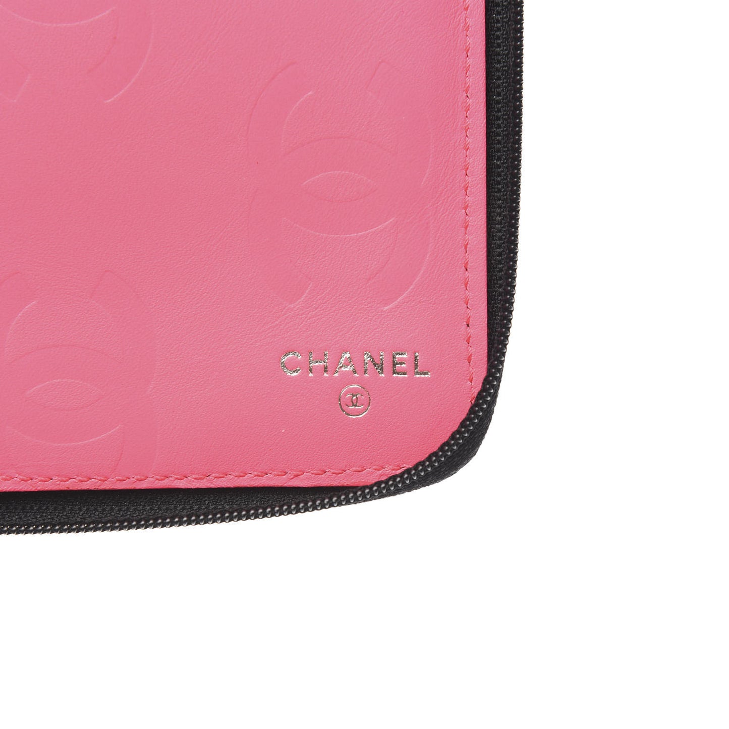 Calfskin Cambon Zip Around Organizer Wallet Black White