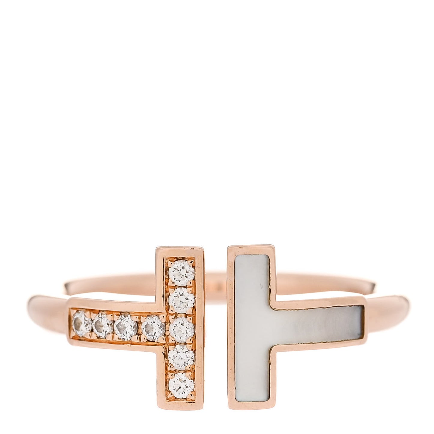 18K Rose Gold Diamond Mother of Pearl T Wire Ring 52 6