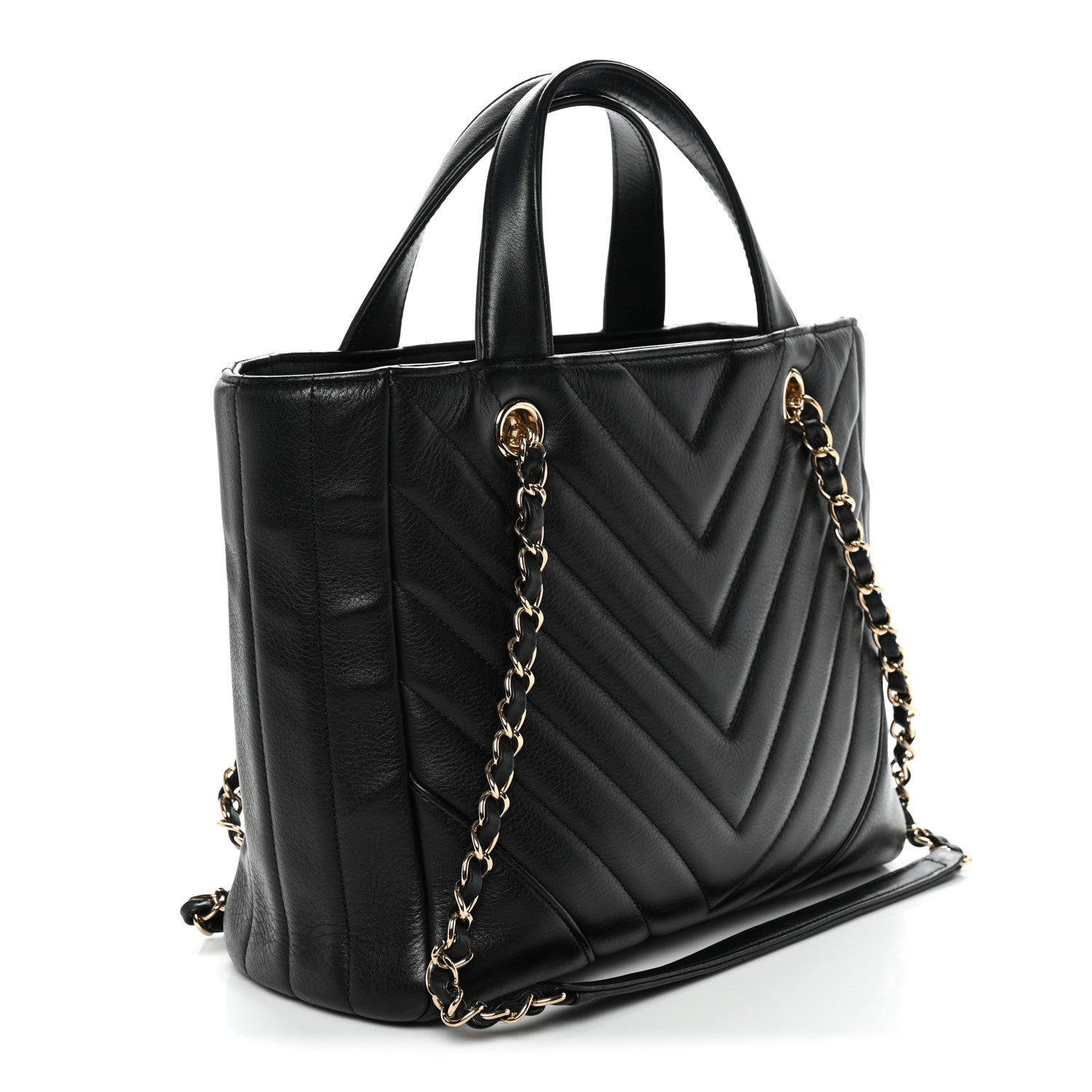 Chanel Calfskin Chevron Quilted Statement Shopping Tote Black 3 of 11