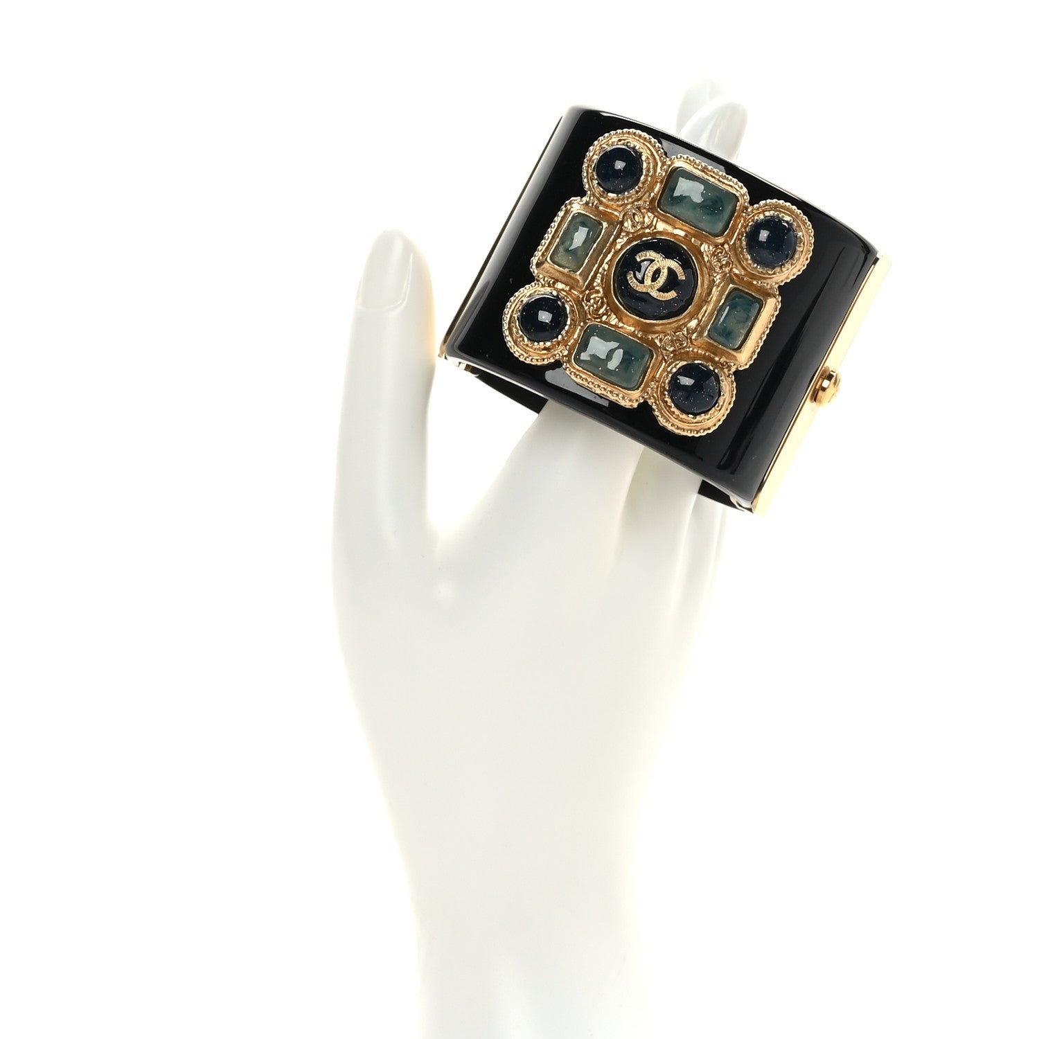Chanel Resin Crystal CC Wide Cuff Black Multicolor 2 of 5