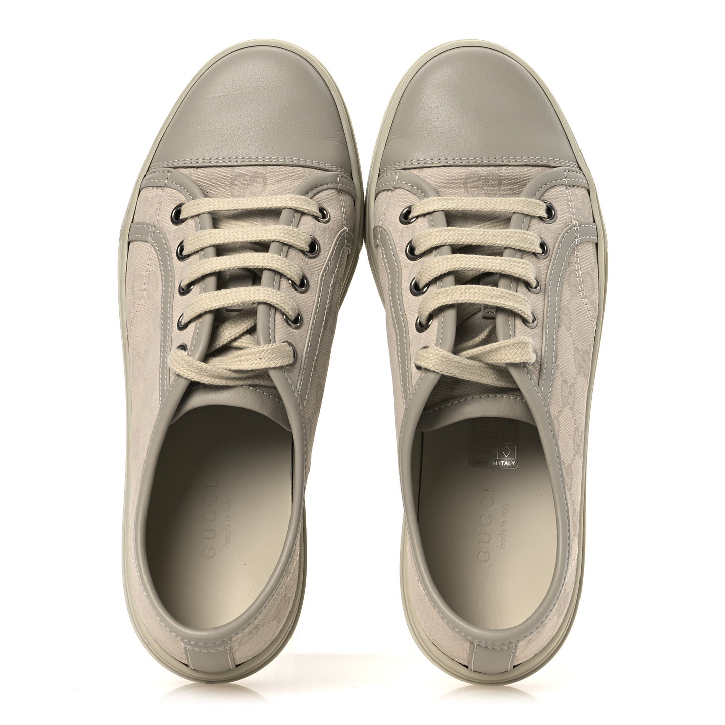 Washed Cotton GG Monogram Calfskin Womens Low Top Sneakers 35.5 White Mystic White Great White