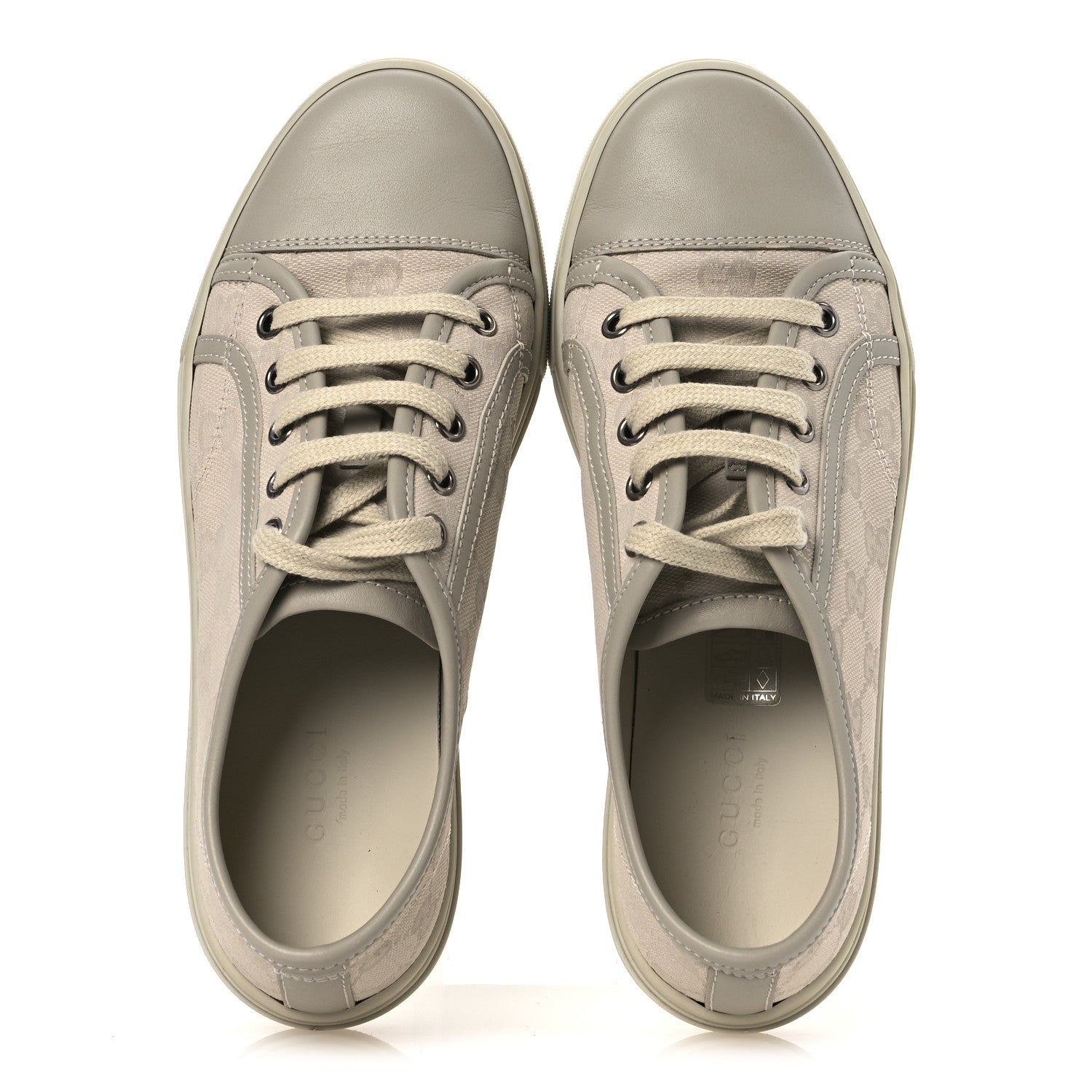 Gucci Washed Cotton GG Monogram Calfskin Womens Low Top Sneakers 35.5 White Mystic White Great White 2 of 11