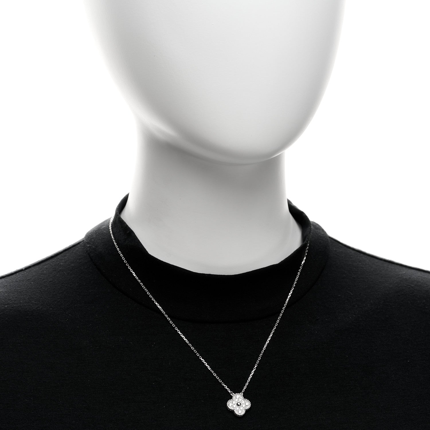 Van Cleef & Arpels 18K White Gold Diamond Vintage Alhambra Pendant Necklace 2 of 5