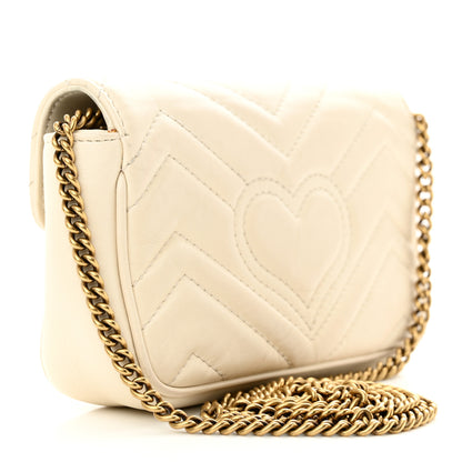 Gucci Calfskin Matelasse Super Mini GG Marmont Shoulder Bag White 3 of 14