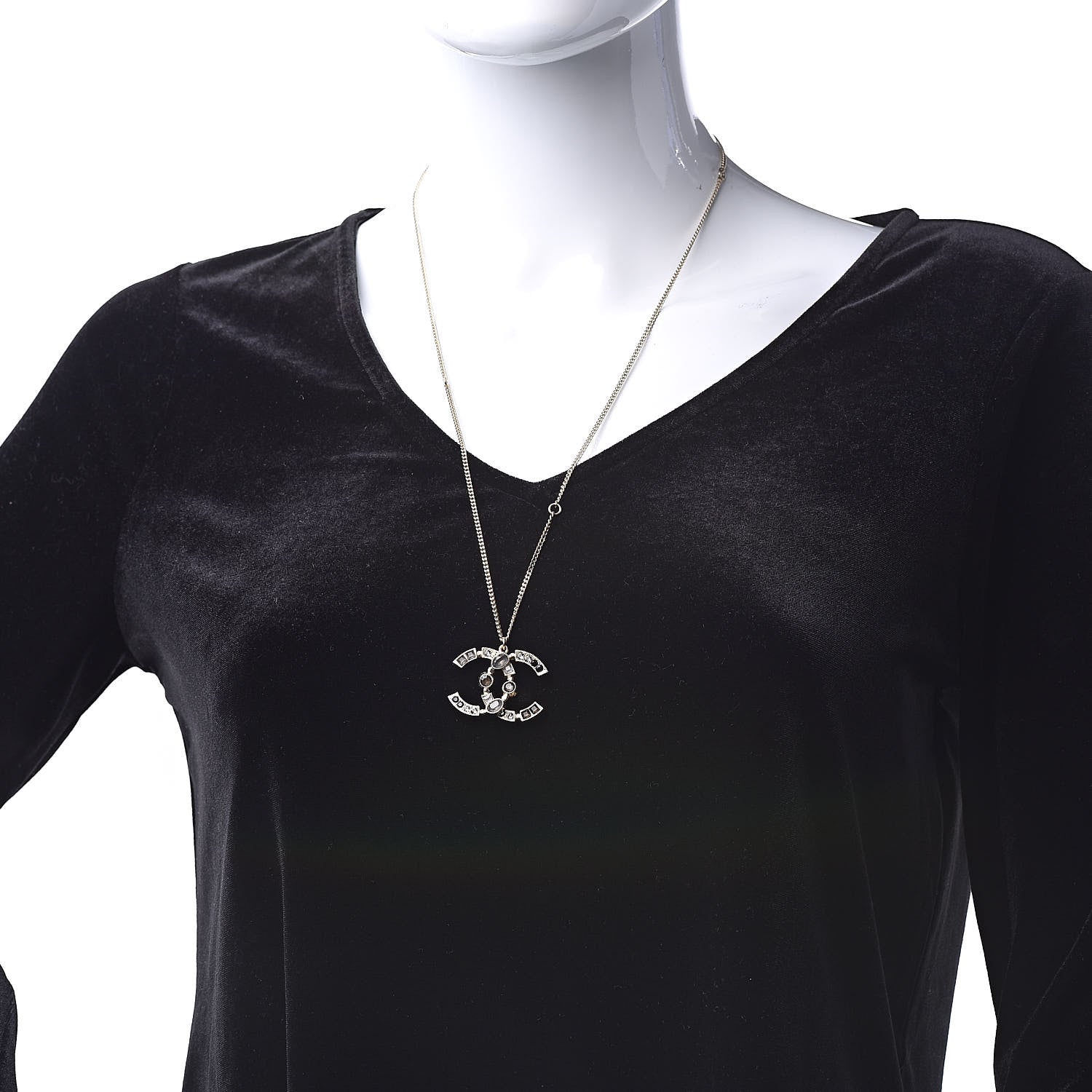 Chanel Baguette Crystal CC Necklace Light Gold 2 of 5