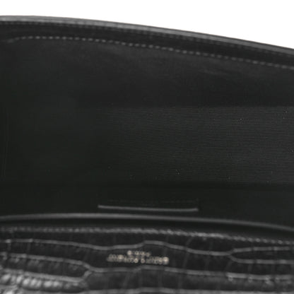 Saint Laurent Calfskin Crocodile Embossed Medium Monogram Envelope Chain Shoulder Bag Black 5 of 9