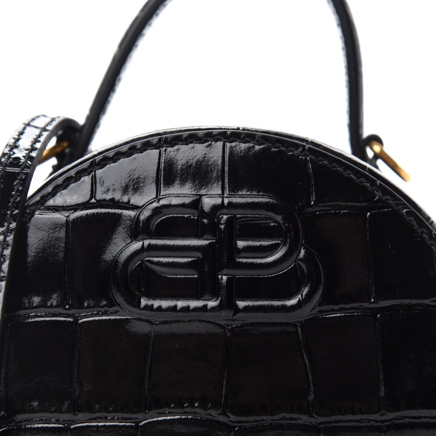 Calfskin Crocodile Embossed Vanity Round Bag Mini Black