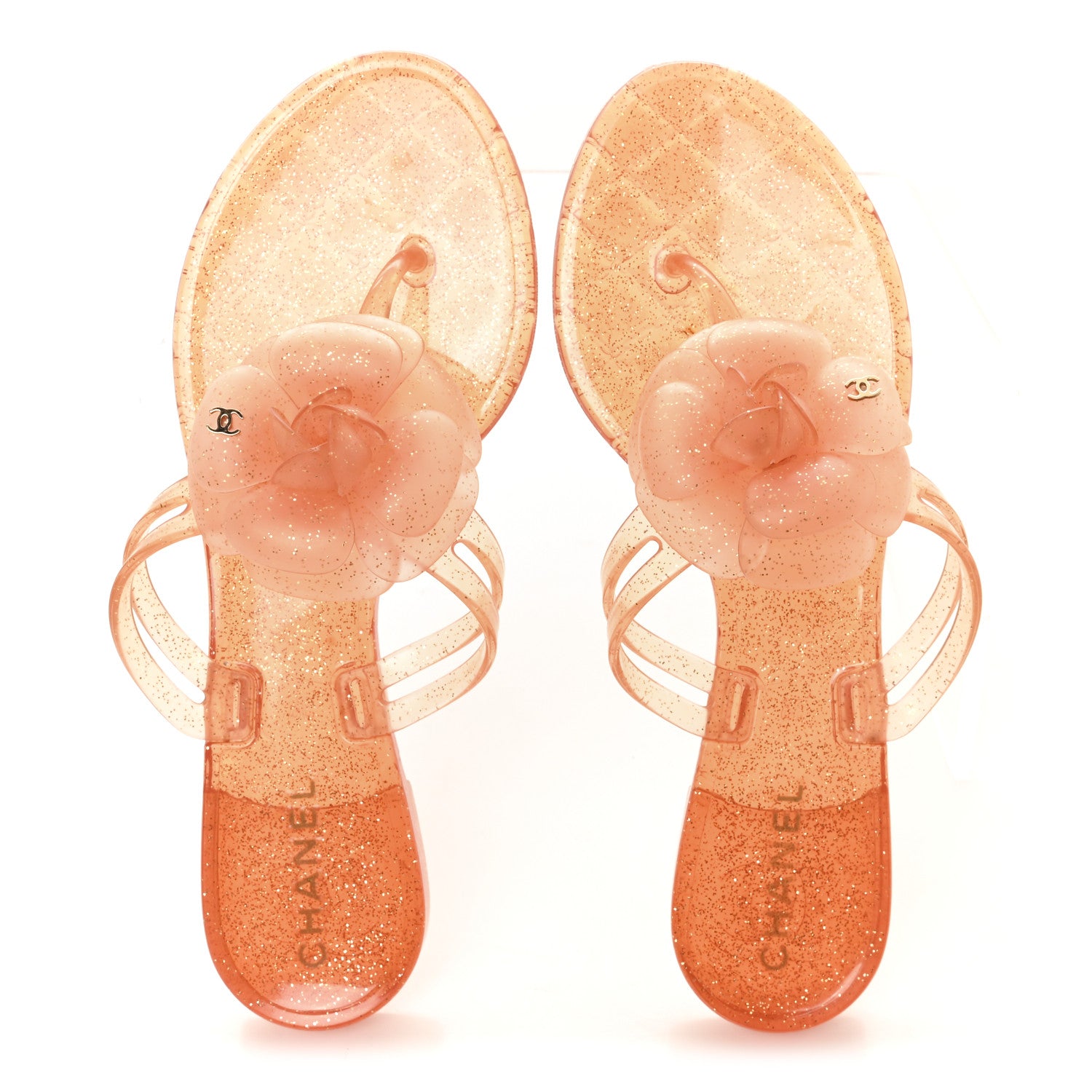 Chanel Jelly Camellia Glitter Thong Sandals 38 Orange 2 of 8