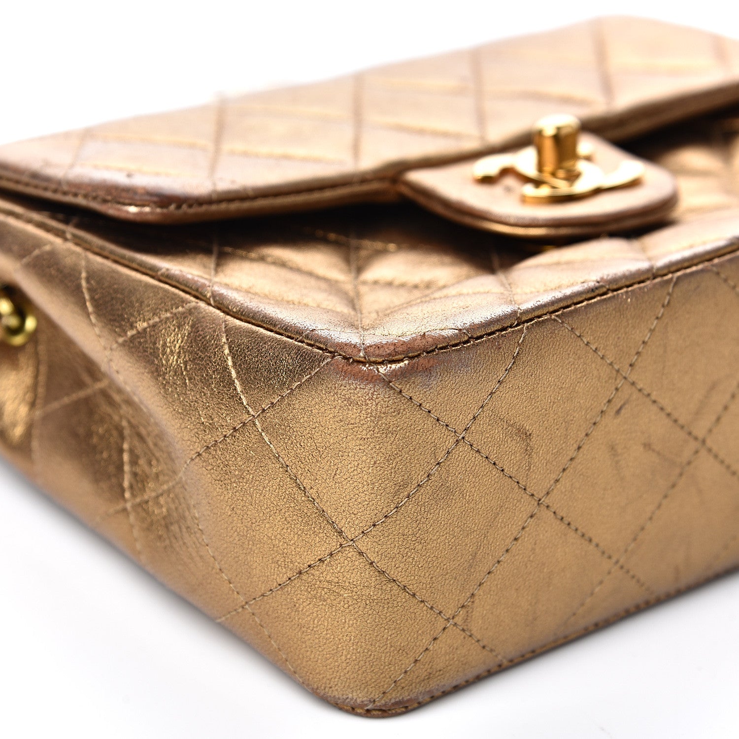 Chanel Metallic Lambskin Quilted Mini Square Flap Gold 7 of 19