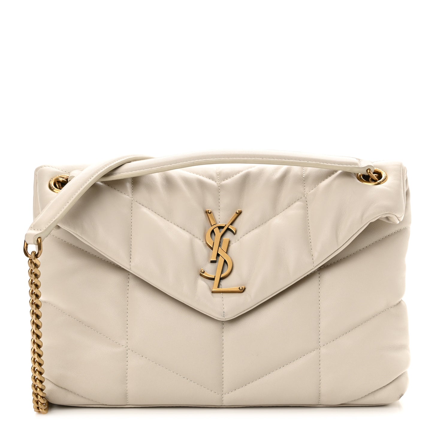 Lambskin Quilted Small Loulou Puffer Monogram Chain Satchel Crema Soft