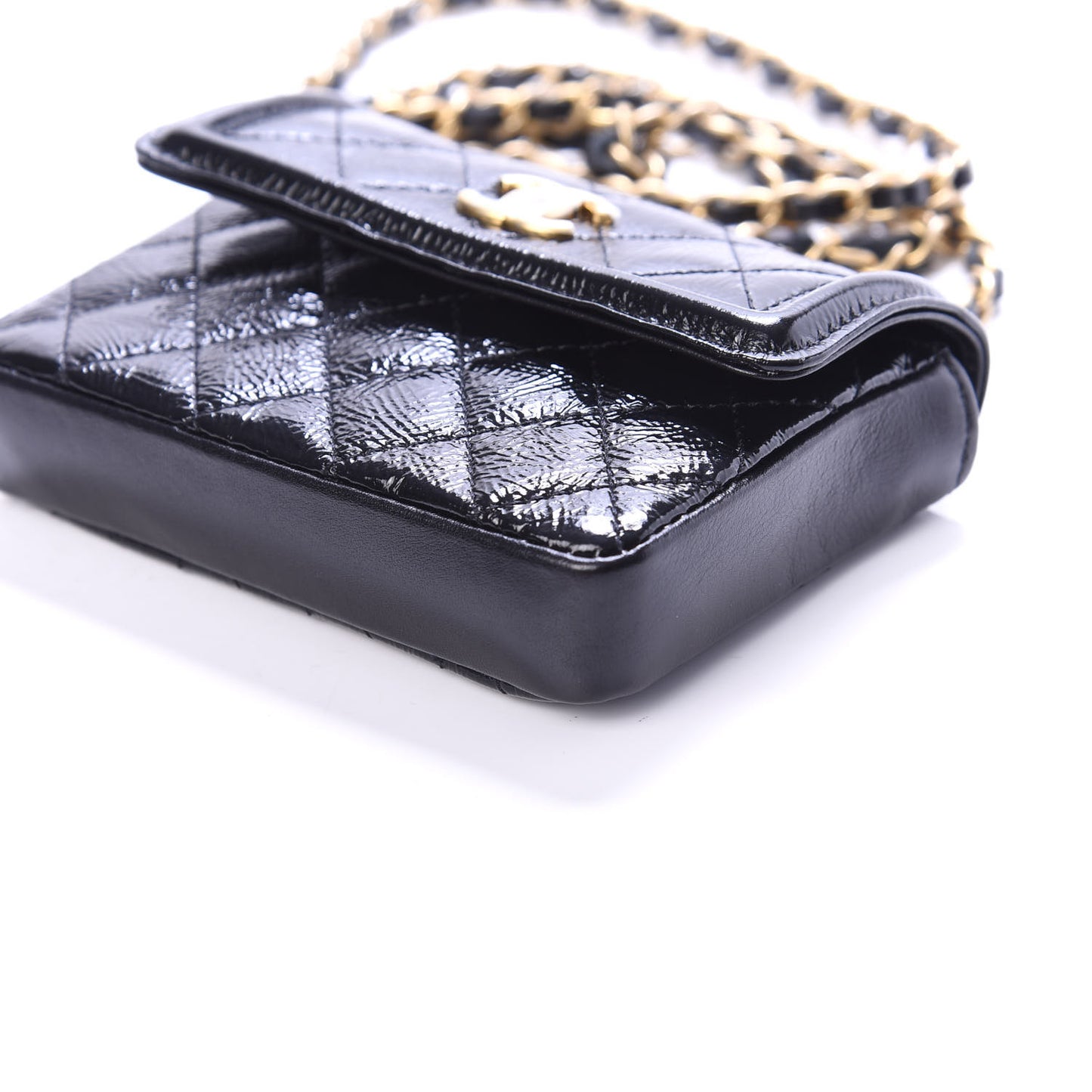 Shiny Aged Calfskin Quilted Waist Belt Bag Black