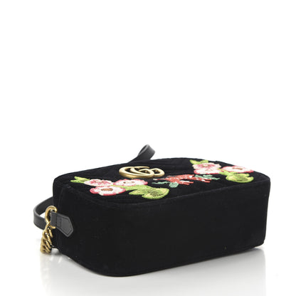 Gucci Velvet Matelasse Deer Embroidered Small GG Marmont Chain Shoulder Bag Black 4 of 10