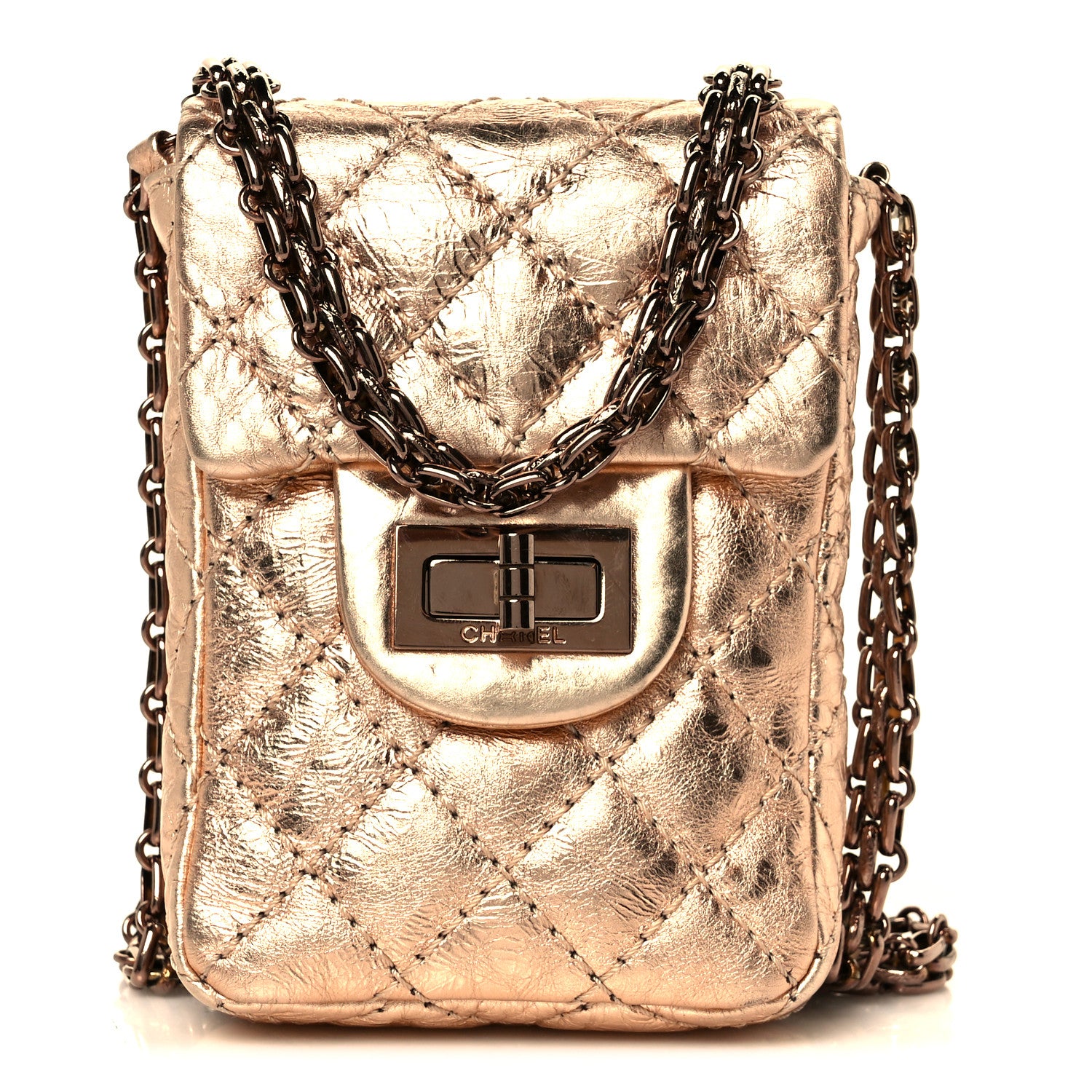 Chanel Metallic Aged Calfskin Quilted 2.55 Reissue Phone Case Rose Gold 1 of 10