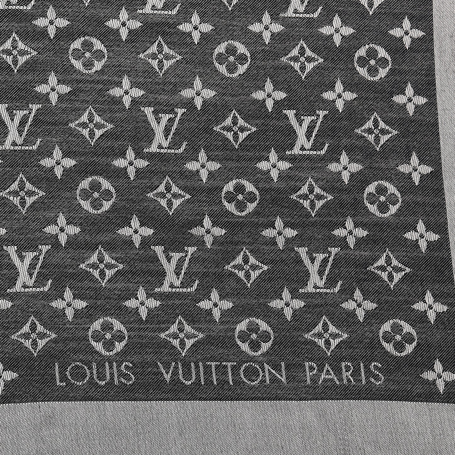 Wool Silk Monogram Denim Shawl Black