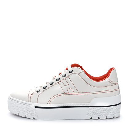Hermes Calfskin Womens Voltage Sneakers 38.5 White Orange 1 of 8