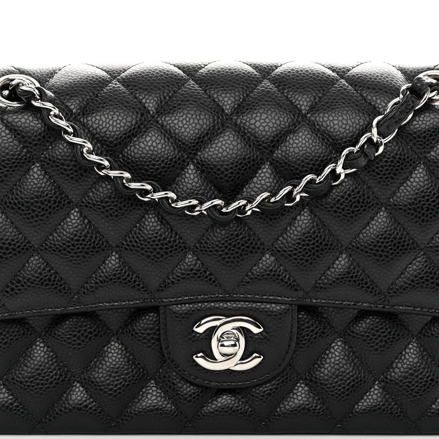 Caviar Quilted Medium Double Flap Black