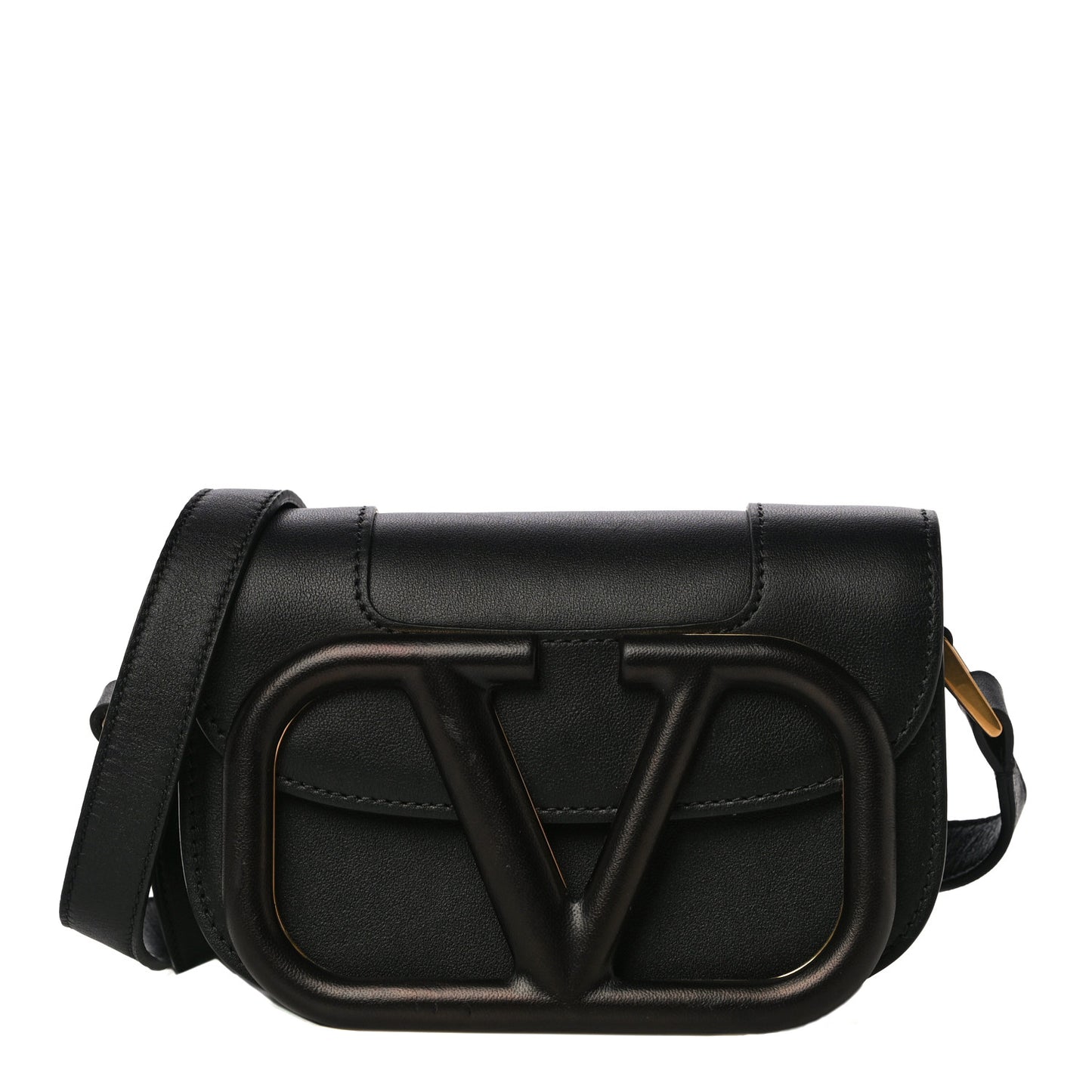Calfskin Monochrome Small Supervee Crossbody Bag Black
