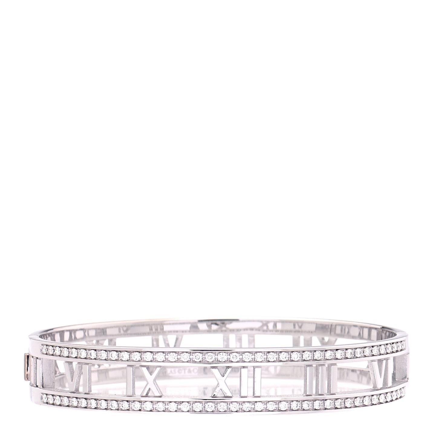 18K White Gold Diamond Atlas Open Hinged Bangle Bracelet