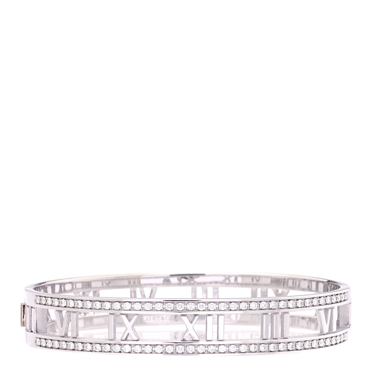 Tiffany 18K White Gold Diamond Atlas Open Hinged Bangle Bracelet 1 of 8