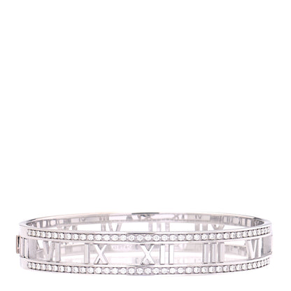 Tiffany 18K White Gold Diamond Atlas Open Hinged Bangle Bracelet 1 of 8