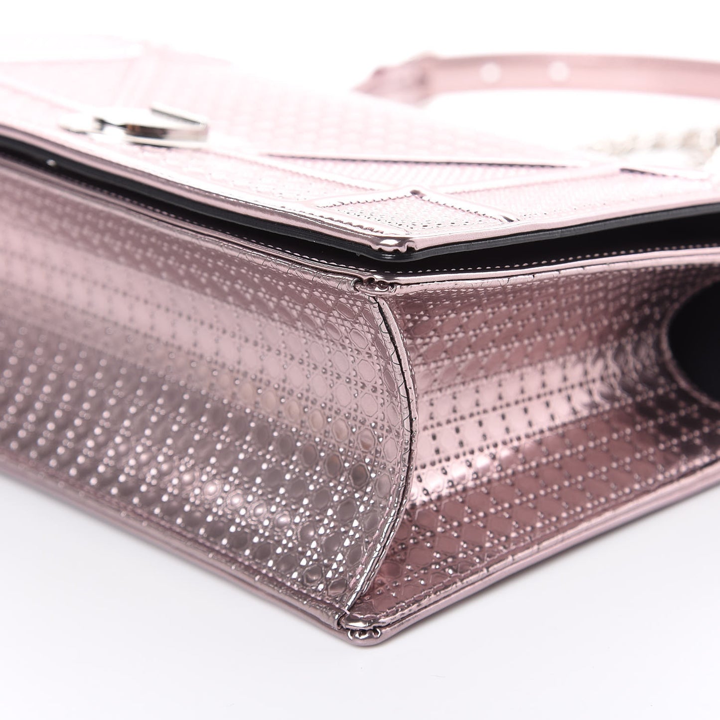 Metallic Patent Micro-Cannage Medium Diorama Flap Bag Pink
