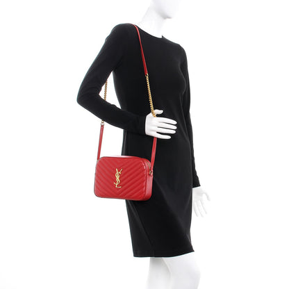 Saint Laurent Lambskin Matelasse Chevron Classic Monogram Shoulder Bag Red 2 of 7