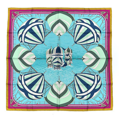 Hermes Silk Spinnakers Scarf 90 Moutarde Turquoise Fuchsia 1 of 4