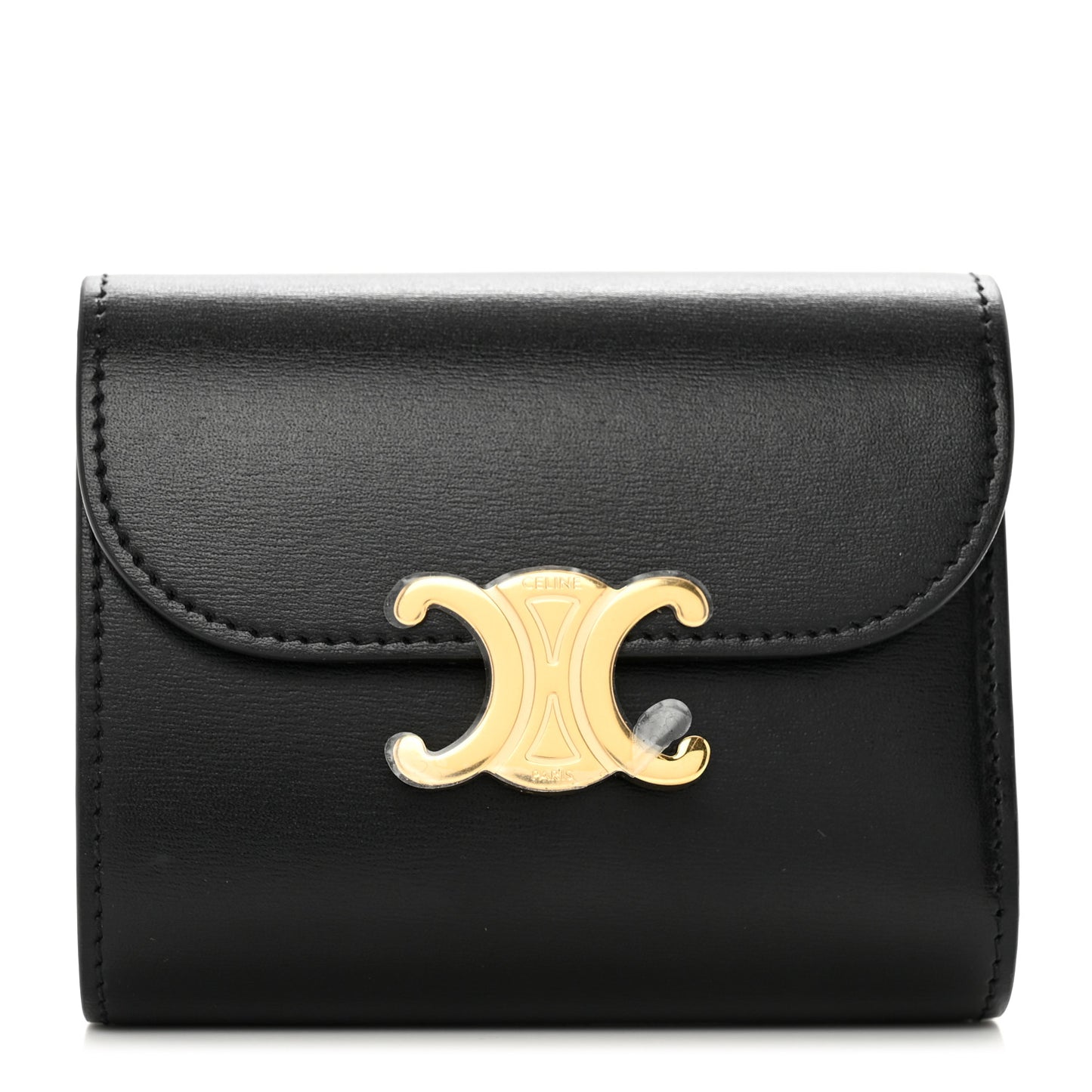 Shiny Calfskin Small Triomphe Wallet Black