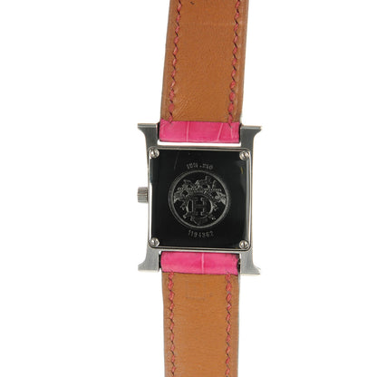 Hermes Stainless Steel Alligator 21mm Heure H Hour Quartz Watch Framboise 8 of 10