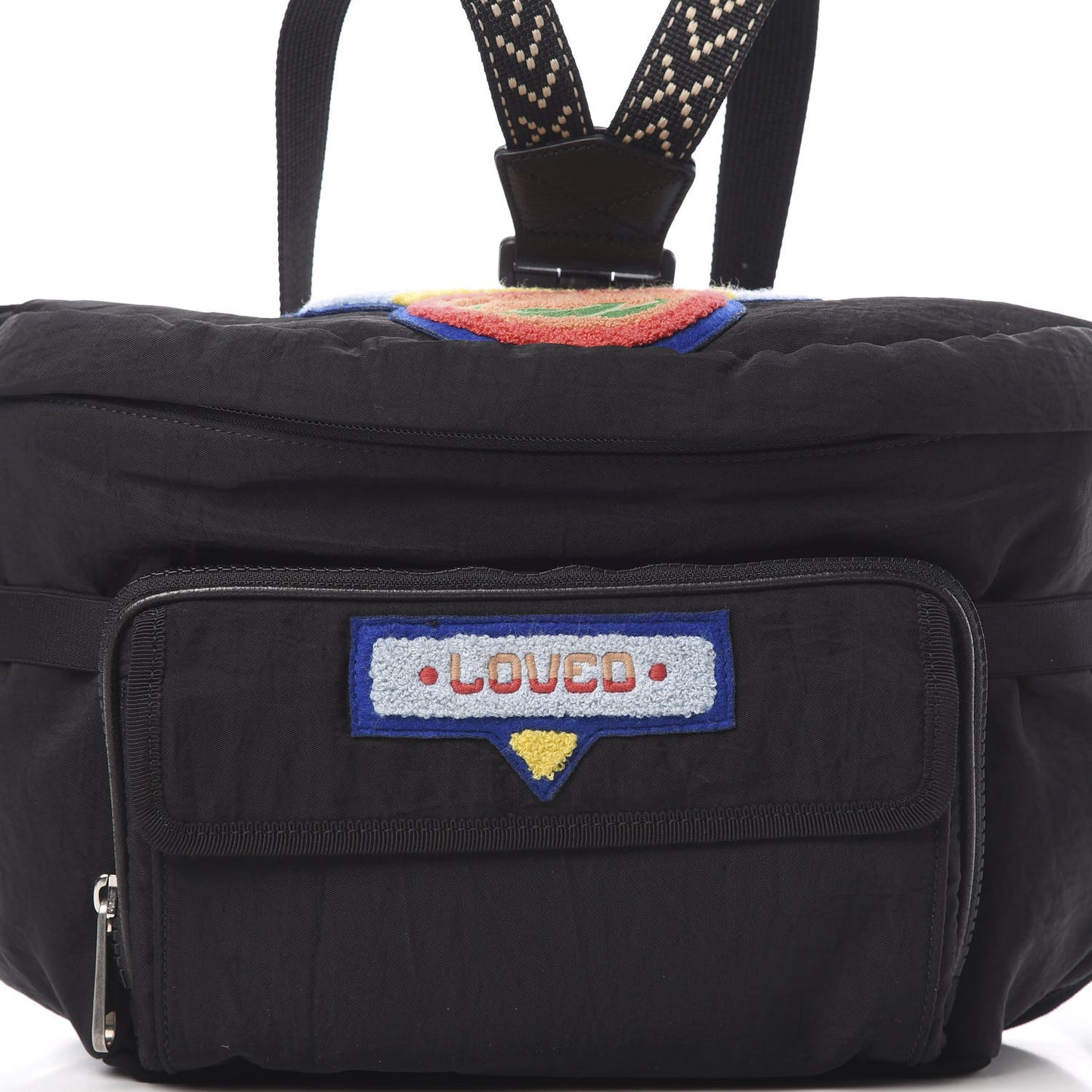 Nylon 80s Logo Patch Belt Bag Black
