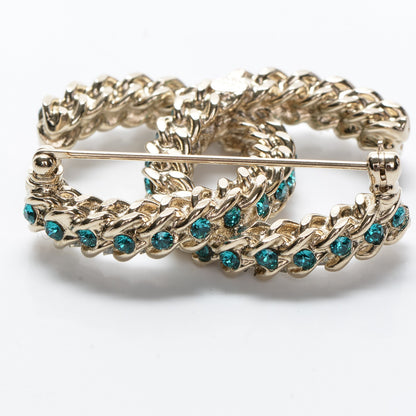 Chanel Iridescent Crystal CC Brooch Blue Gold 3 of 5
