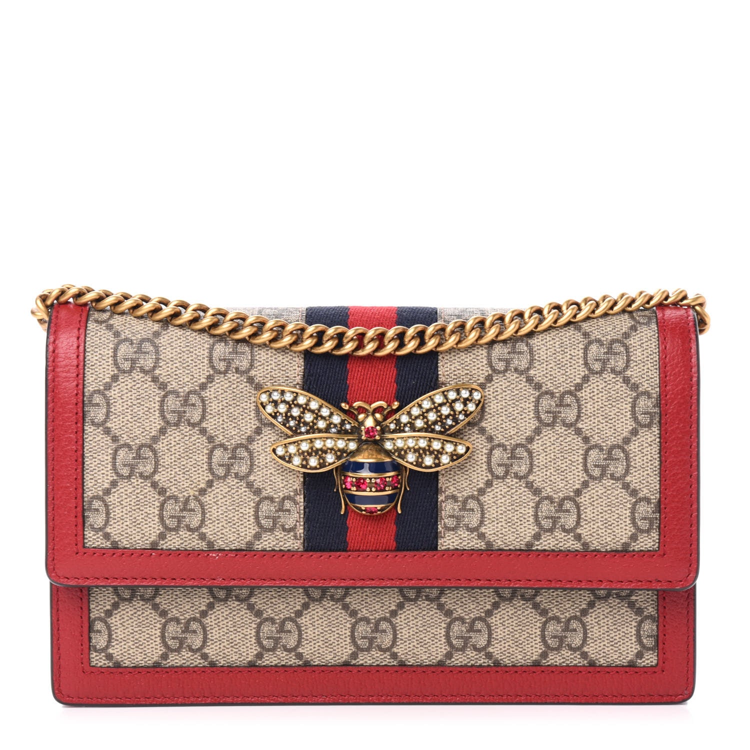 Gucci GG Supreme Monogram Web Queen Margaret Chain Wallet Red 1 of 9