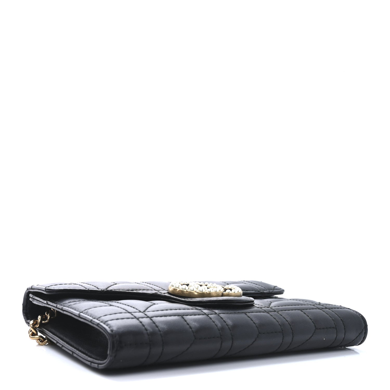 Gucci Calfskin Matelasse Mini Pearly GG Marmont Chain Wallet Black 4 of 11