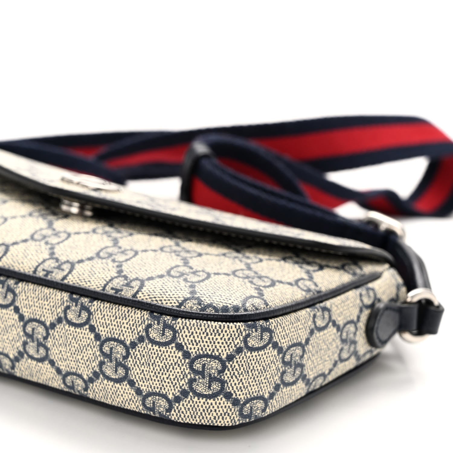 Gucci GG Supreme Monogram Textured Dollar Calfskin Web Mini Ophidia Envelope Shoulder Bag Beige Blue 9 of 10