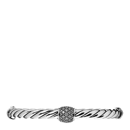 David Yurman Sterling Silver Diamond 6mm Metro Cable Station Bangle Bracelet 1 of 4