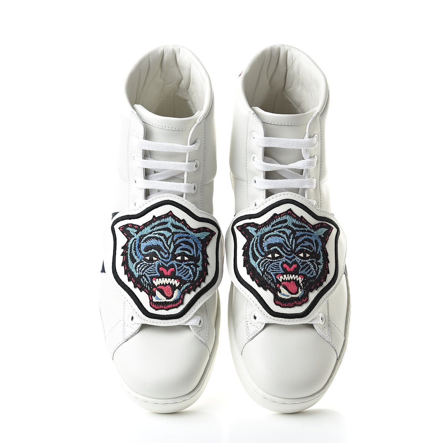 Calfskin Ayers Embroidered Web Mens Ace Removable Patches High Top Sneakers 7.5 White