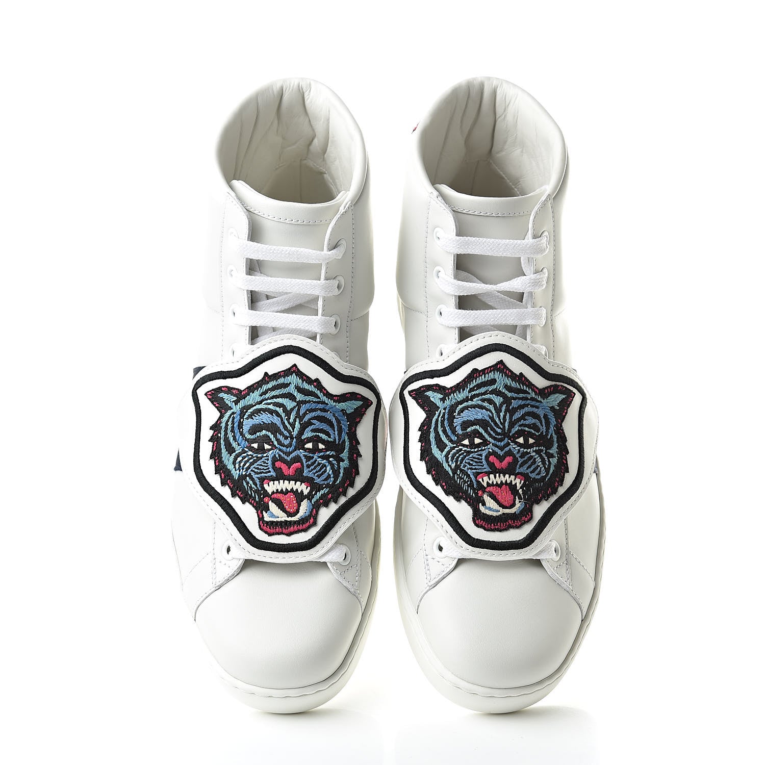 Gucci Calfskin Ayers Embroidered Web Mens Ace Removable Patches High Top Sneakers 7.5 White 6 of 13