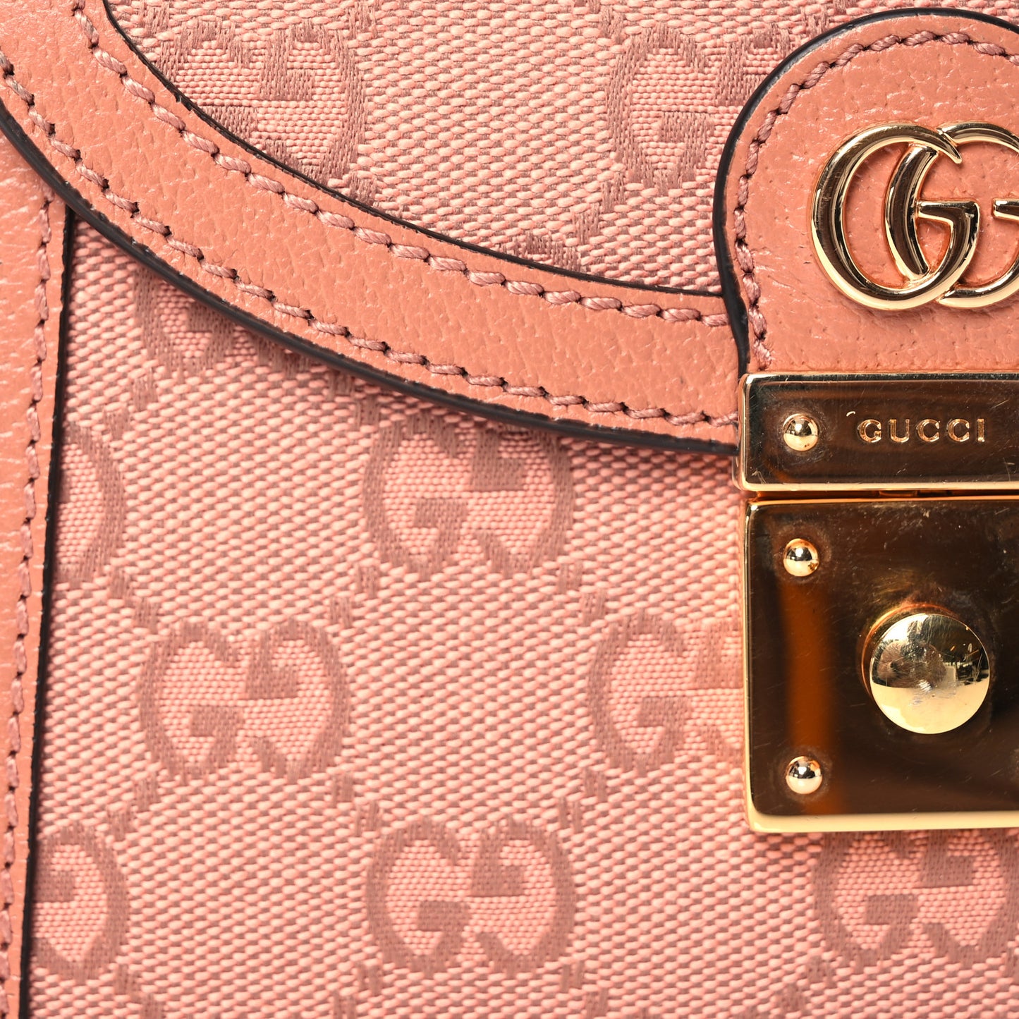 GG Monogram Textured Dollar Calfskin Mini Ophidia Padlock Top Handle Chain Shoulder Bag Cloche Rose Pink