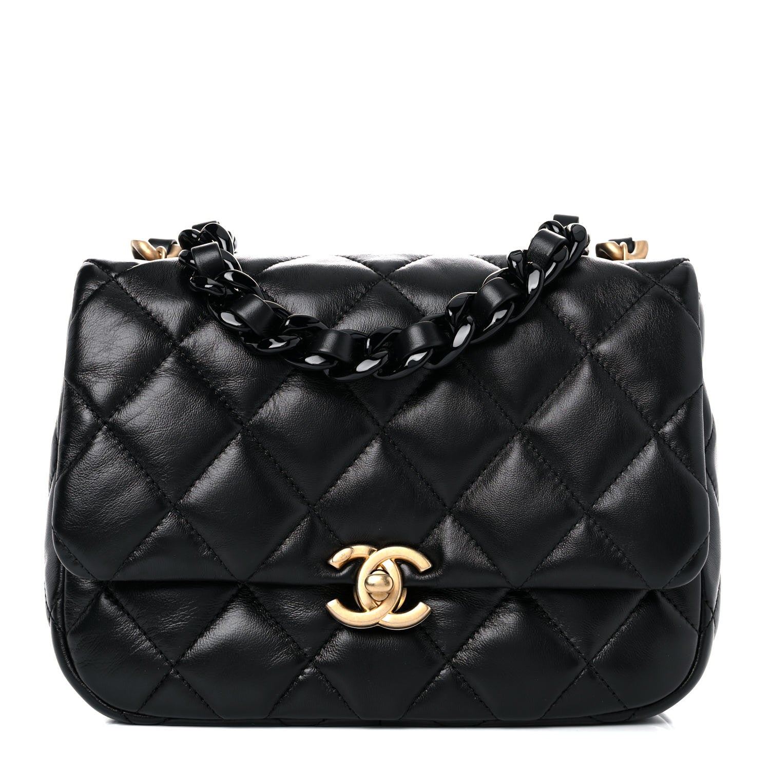 Chanel Lambskin Quilted Small Lacquered Chain Flap Black 1 of 9